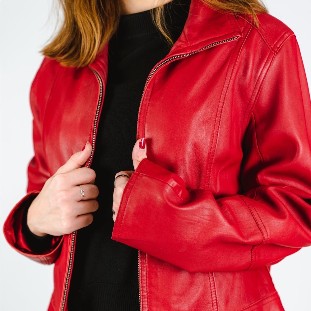 ANDREW MARC NEW YORK RED LEATHER ZIP UP JACKET - Picture 2 of 6